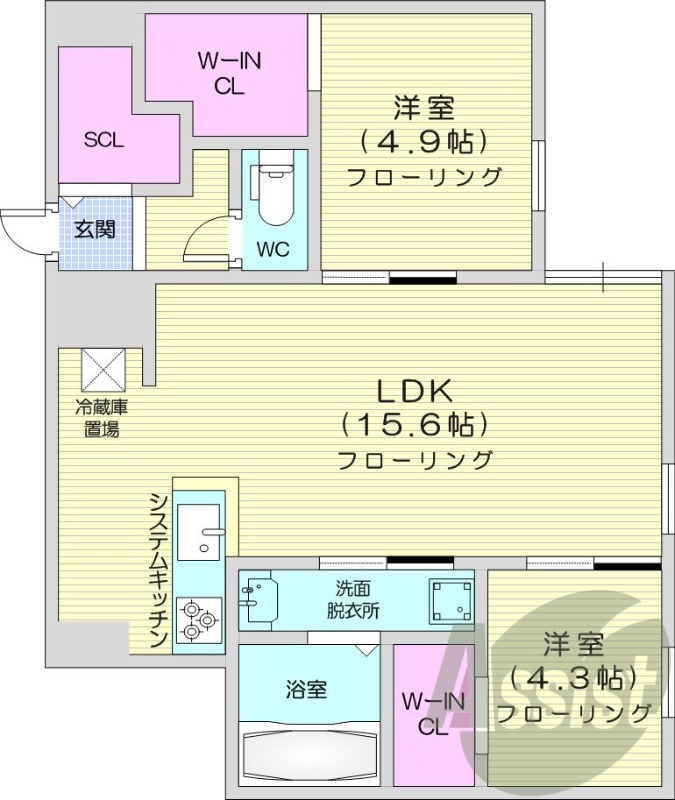 2LDK、エアコン、都市ガス、ネット無料