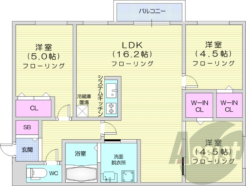 3LDK、エアコン、都市ガス、システムキッチン