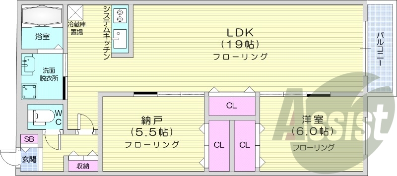 1SLDK、エアコン、都市ガス、システムキッチン