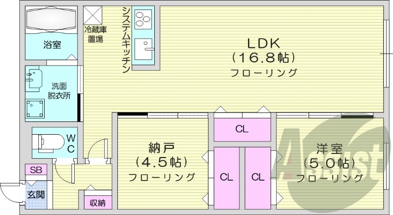 1SLDK、エアコン、都市ガス、システムキッチン