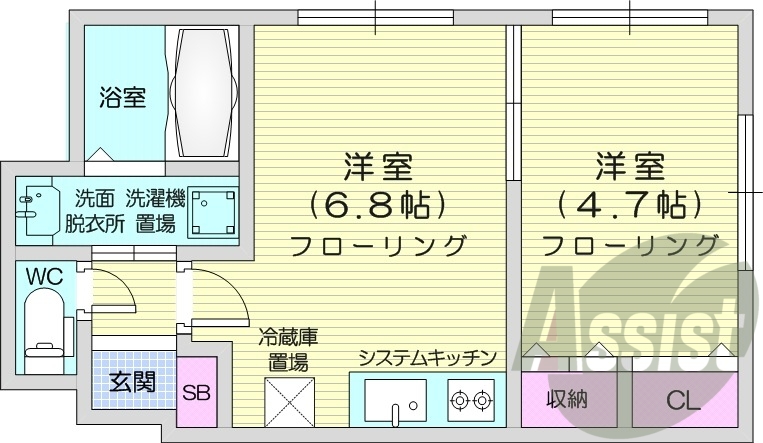 1LDK、オートロック、灯油FF暖房、システムキッチン