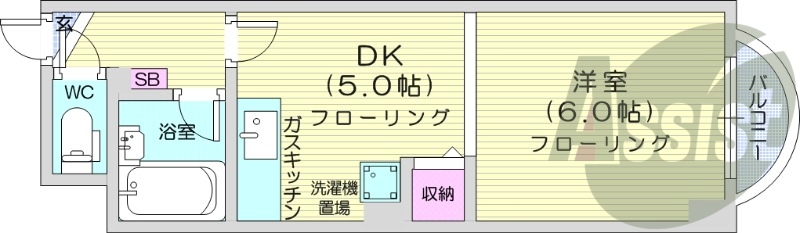 1DK、バストイレ別、ネット無料、バルコニー