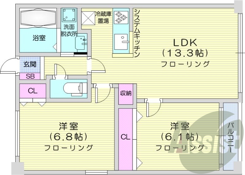 2LDK、オートロック、宅配BOX、オートロック、