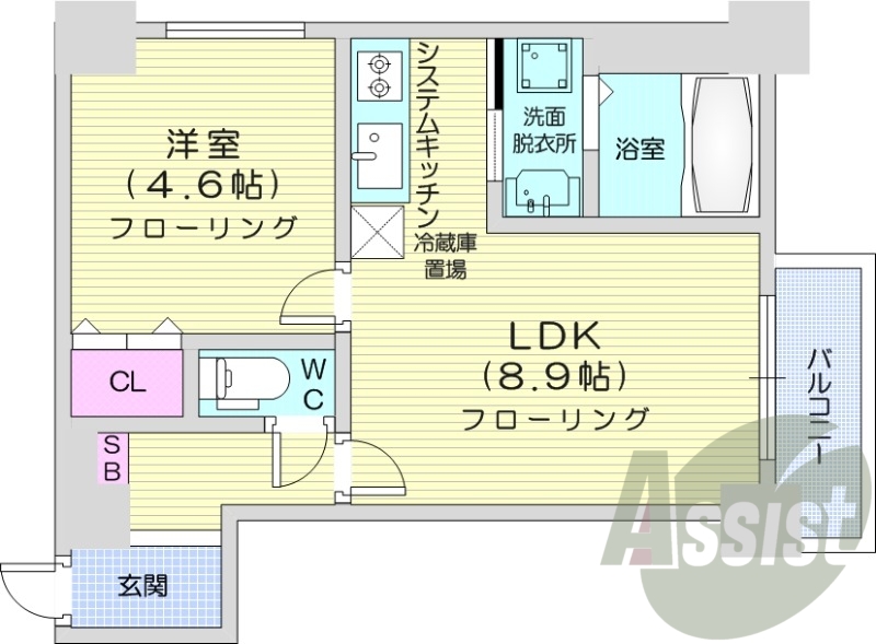 1LDK、エアコン、灯油暖房、ネット無料、システムキッチン