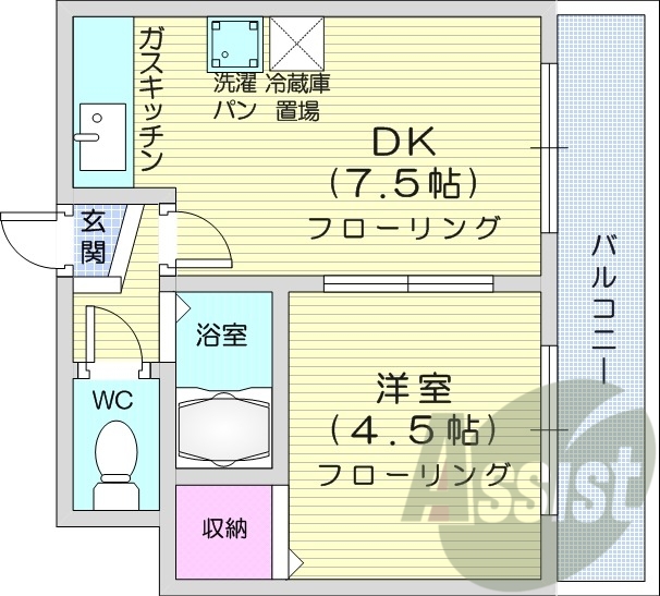 1DK、バストイレ別、収納、ペット相談可