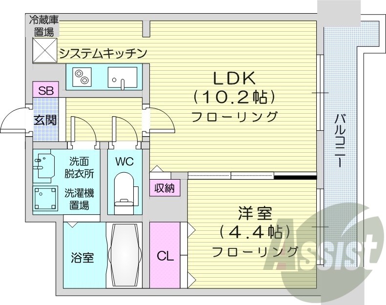 1LDK、システムキッチン、ウォシュレット