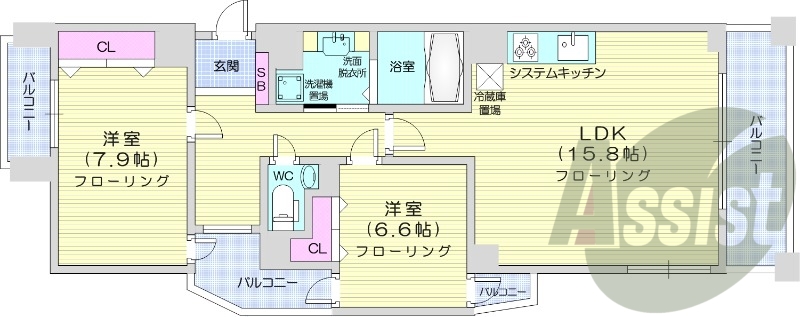 1LDK、バルコニー、クローゼット、追い焚き、浴室乾燥機