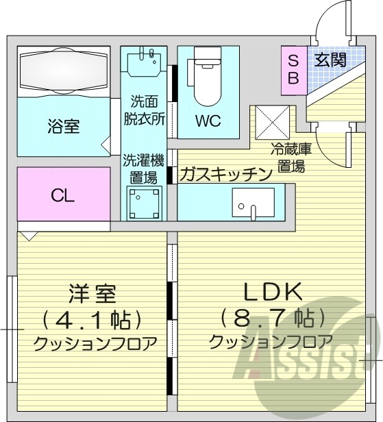 1LDK、オートロック、モニターホン、灯油FF暖房