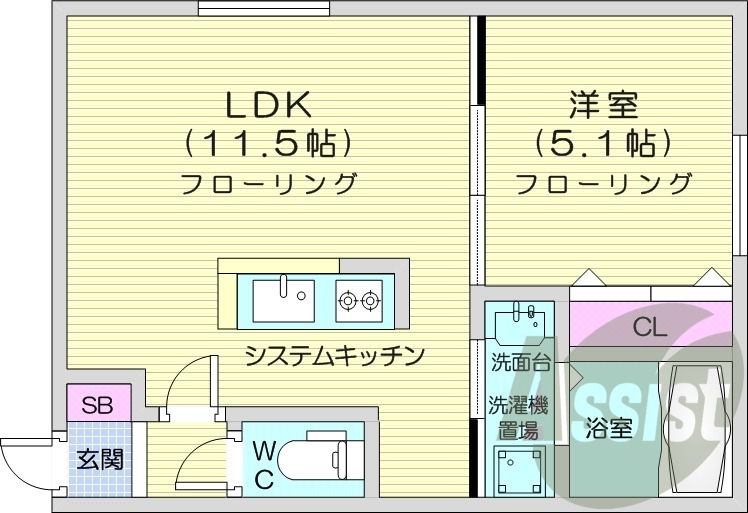 1LDK、システムキッチン、エアコン、都市ガス