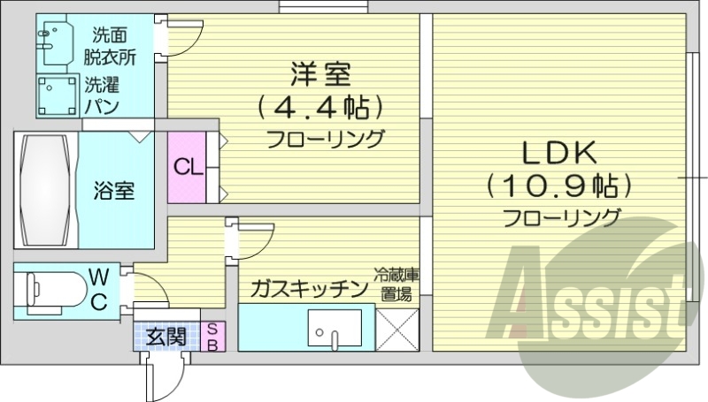 1LDK、クローゼット、洗面脱衣所、ウォシュレット付