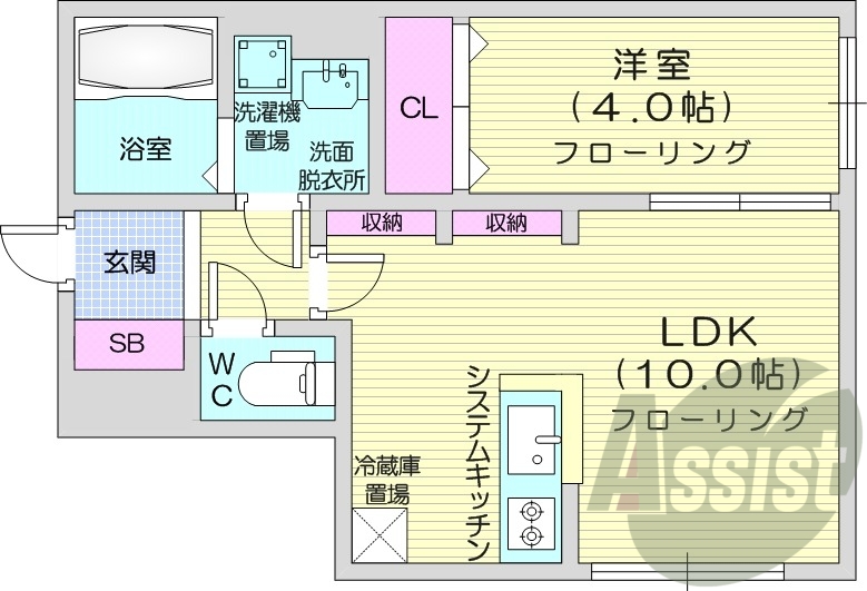 1LDK、エアコン、独立洗面台、ネット使用料不要