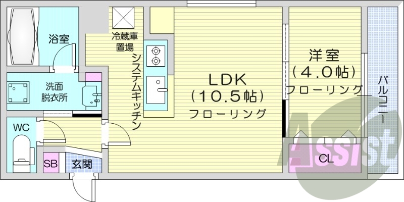 1LDK、エアコン、システムキッチン、宅配ボックス