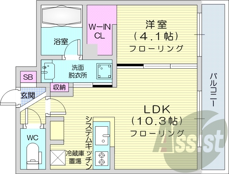 1LDK、エアコン、システムキッチン、宅配ボックス