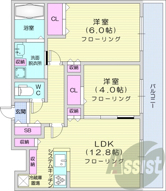 2LDK、エアコン、都市ガス、追い焚き