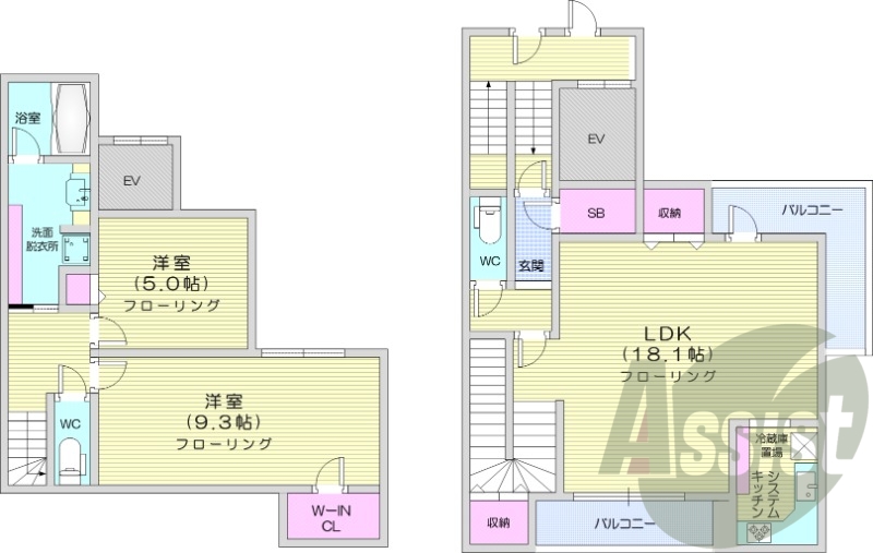 2LDK、エアコン、追い焚き、システムキッチン、
