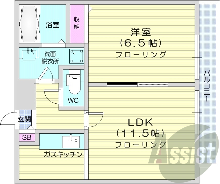 1LDK、オートロック、バストイレ別、ペット可