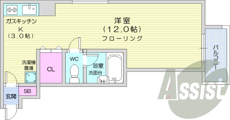 1R、バス・トイレ別、バルコニー、エレベーター
