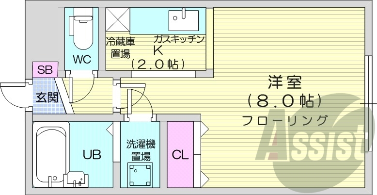 1K、灯油暖房、洗面台、バス・トイレ別、モニタ付インターホン