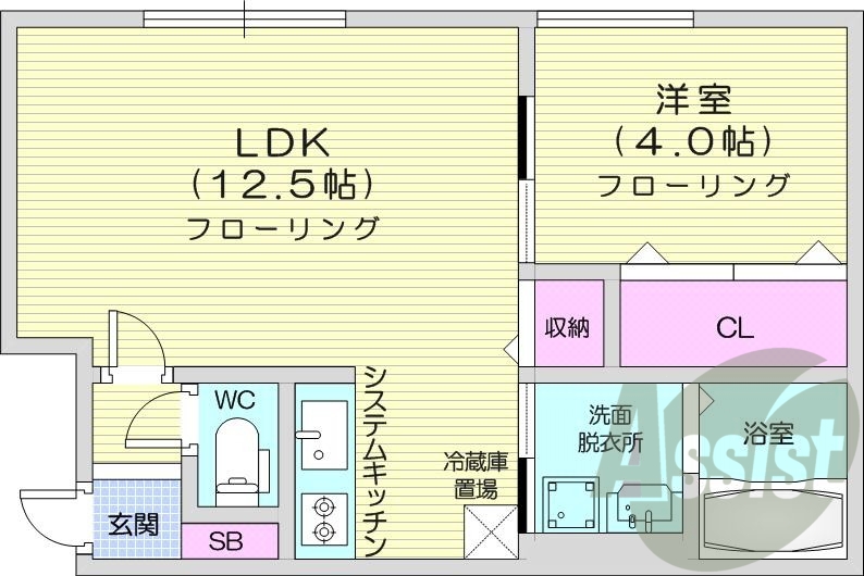 1LDK、エアコン、システムキッチン、ネット無料