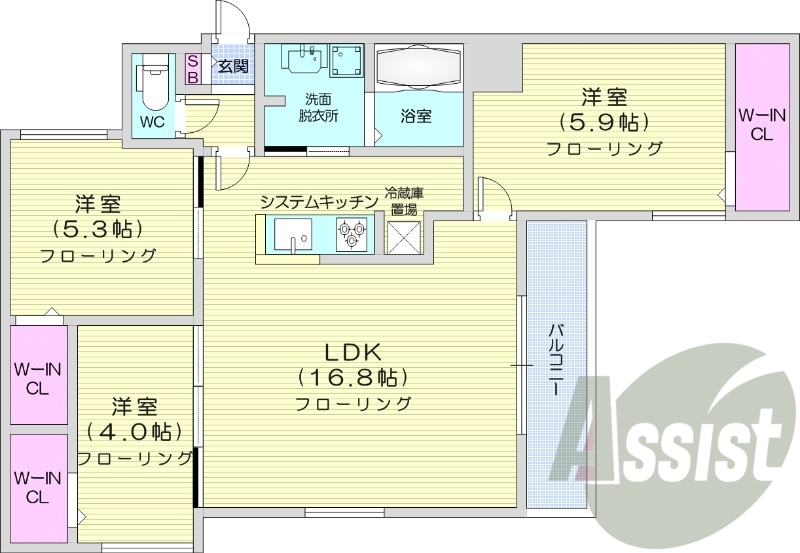 3LDK、都市ガス、エアコン、追い焚き、浴室乾燥機