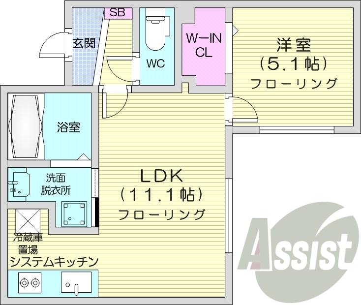 1LDK、エアコン、システムキッチン、ペット可