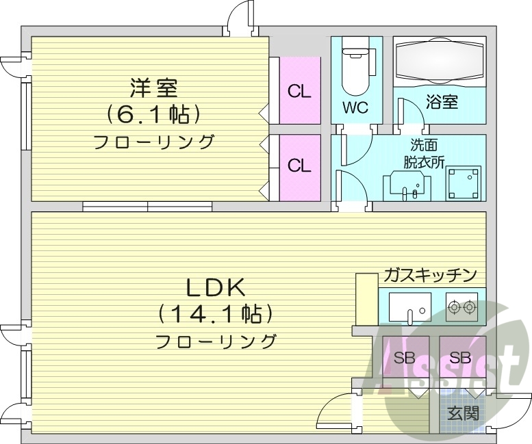 1LDK、ペット可、灯油暖房、バルコニー