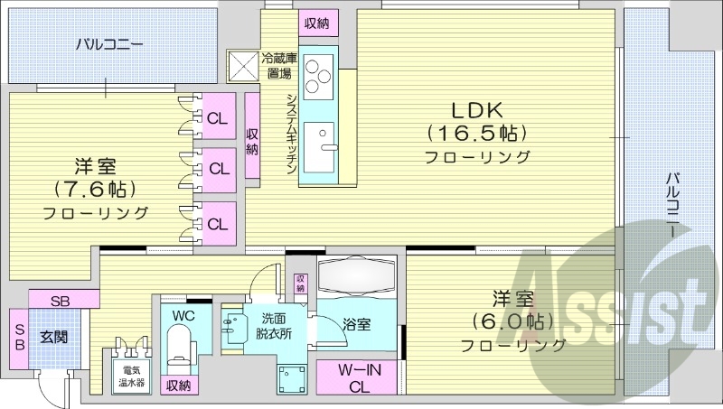 2LDK、分譲タイプ、追い焚き、浴室乾燥機