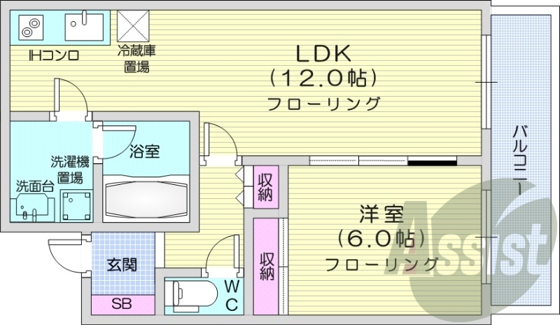 1LDK、IHクッキングヒーター、シャワートイレ
