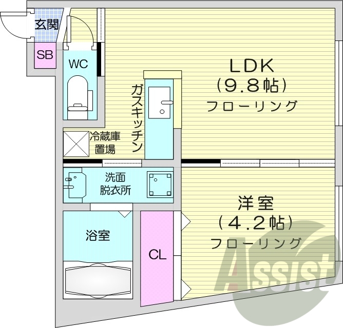 1LDK、エアコン、独立洗面台、ネット無料