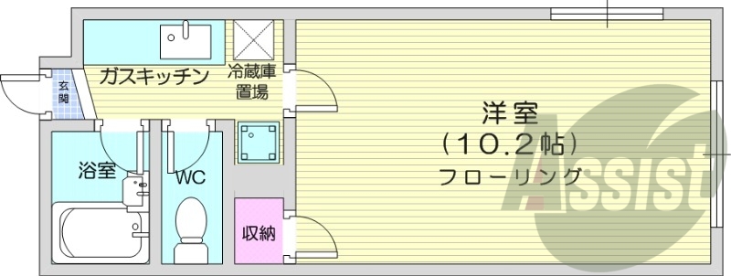 1K、灯油暖房、ガスキッチン、インターネット無料