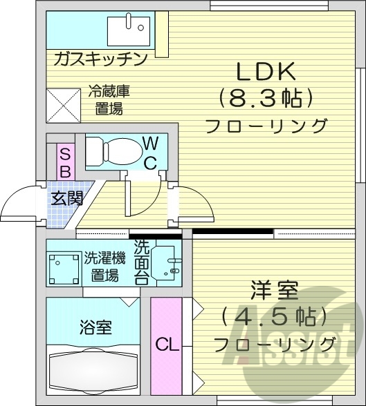 1LDK、角部屋、最上階、対面式キッチン、オートロック