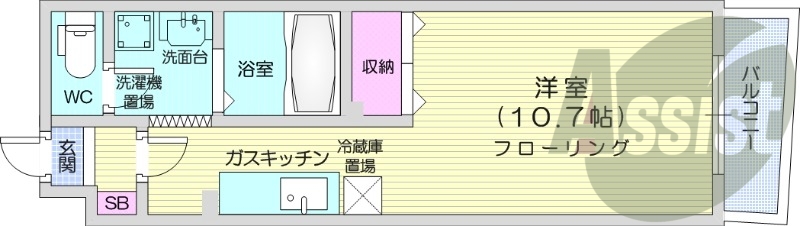 1K、エアコン、ネット無料、独立洗面台、オートロック