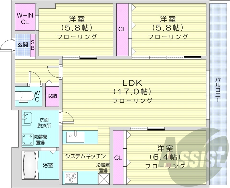 3LDK、都市ガス、ネット無料、リノベーション、