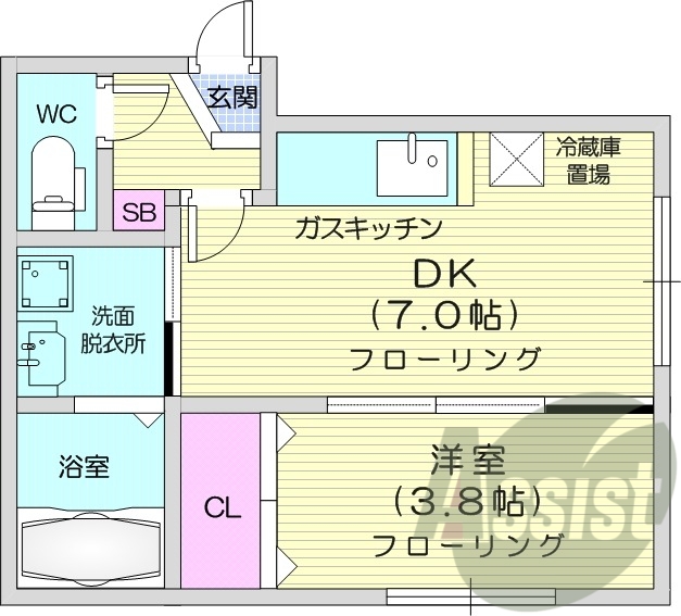1DK、エアコン、シャワートイレ、モニタ付インターホン