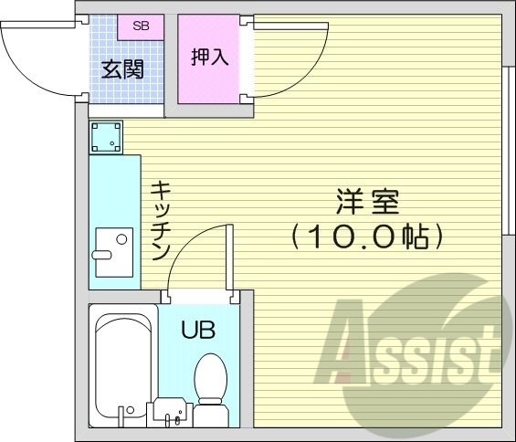 1R、暖房、収納、エレベーター、室内洗濯機置場
