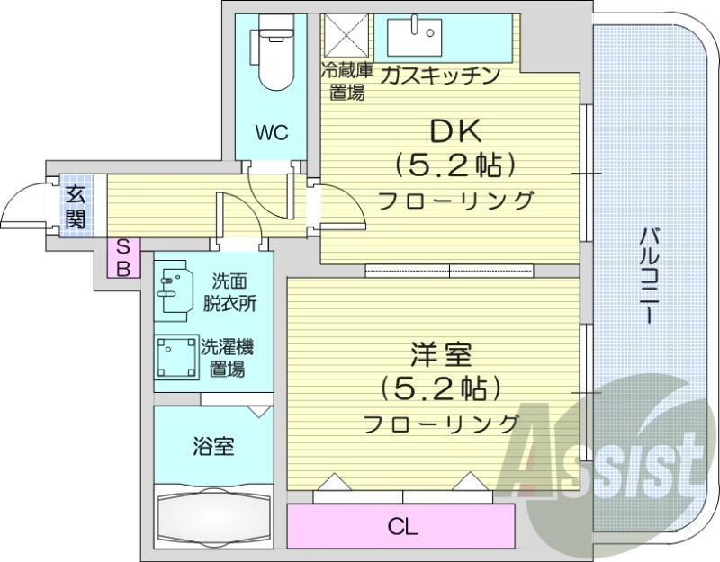 1DK、エアコン、ネット無料、エレベーター、独立洗面台