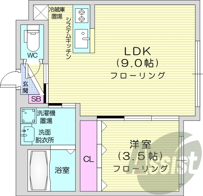 1LDK、エアコン、灯油暖房、ネット無料、収納
