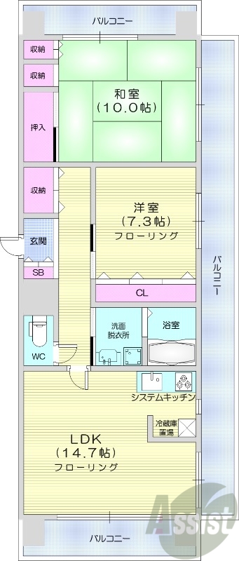 2LDK、都市ガス、オートロック、システムキッチン
