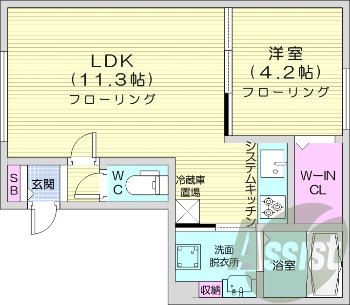 1LDK、エアコン、ペット飼育可、システムキッチン