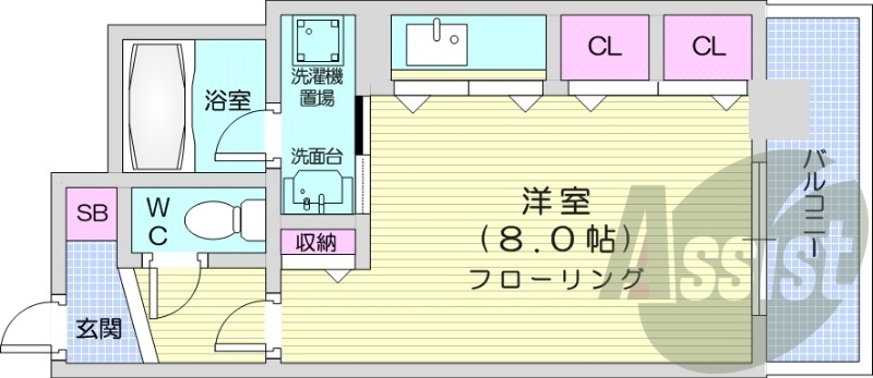 1R、オートロック、エアコン、独立洗面台