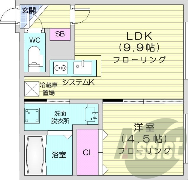1LDK、エアコン、都市ガス、浴室乾燥機