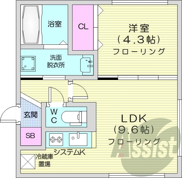 1LDK、エアコン、都市ガス、浴室乾燥機