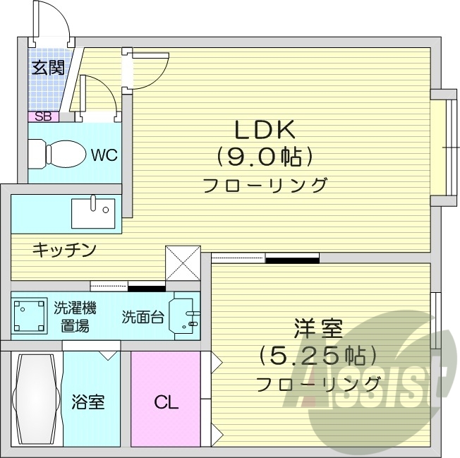 1LDK、シャワートイレ、シャンプードレッサー、クローゼット