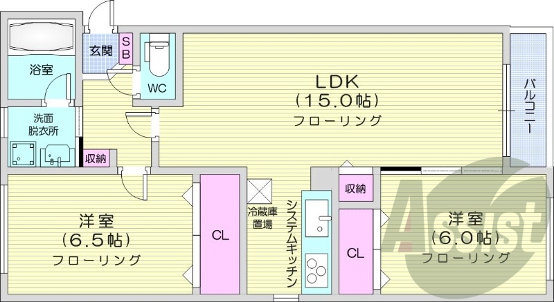 2LDK、灯油暖房、追い焚き、システムキッチン