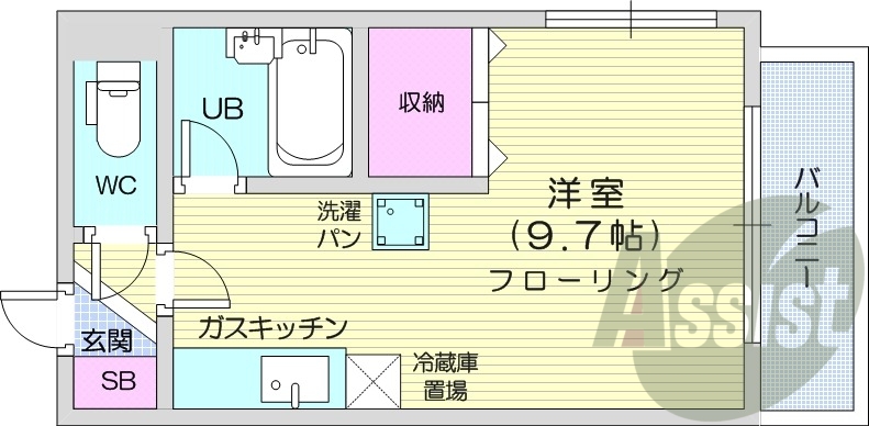 1DK、都市ガス、風呂トイレ別、モニターホン