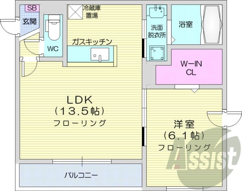 1LDK、都市ガス、エアコン、ガス暖房、ネット無料