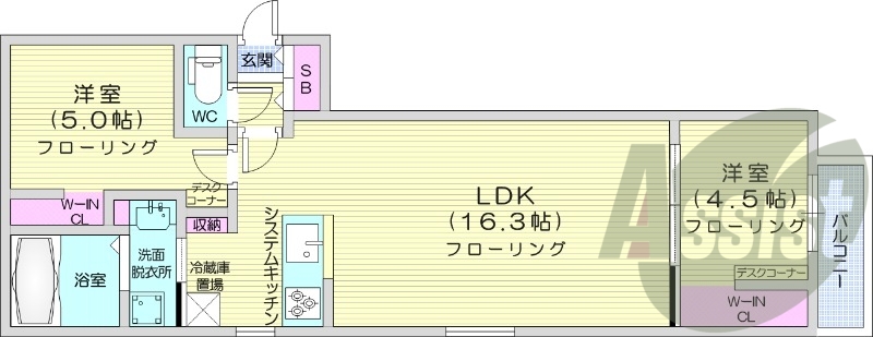 2LDK、ペット可、エアコン、浴室乾燥機