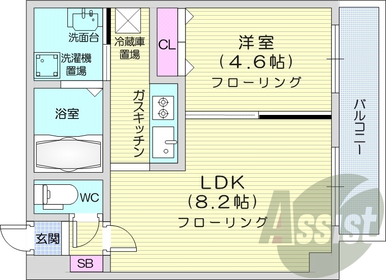 1LDK、エアコン、ガスキッチン、灯油暖房