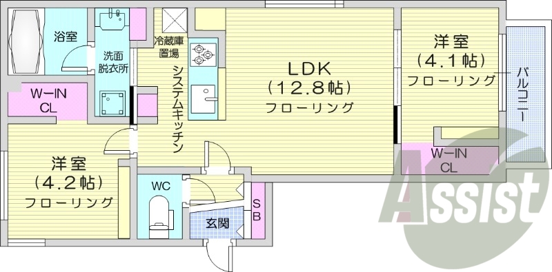 2LDK、ペット可、エアコン、浴室乾燥機