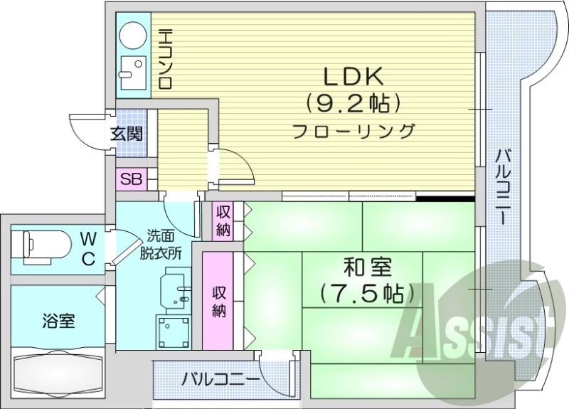1LDK、洗面脱衣所、押入、システムキッチン